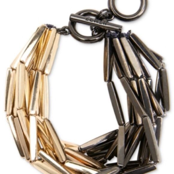 Gold and Black Geometric Bracelet with Toggle Clasp - Picture 1 of 3